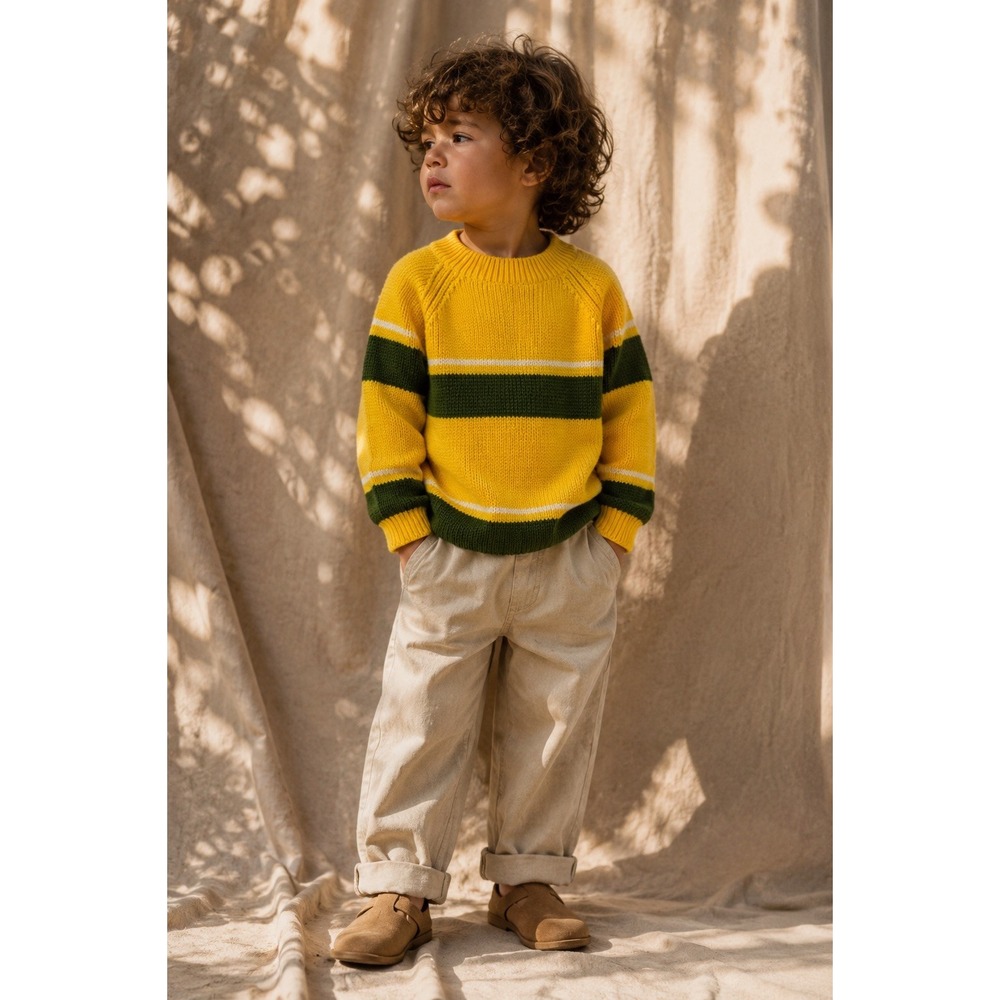Vintage Sears Kids Yellow Green Striped Acrylic Knit Sweater Size M‎ 4-5 Raglan